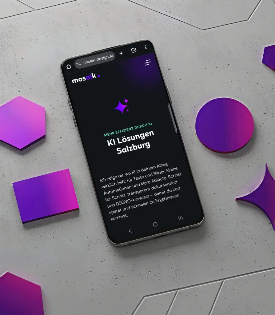 Smartphone mit KI-Lösungen von mosaik design – Salzburg Showcase